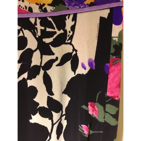 Vintage 1980’s Leonard studio silk jersey black multi floral knee length Skirt - Picture 7 of 8